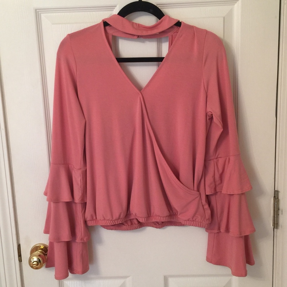 Gianni Bini Mauve Pink Long Sleeve Ruffle Top